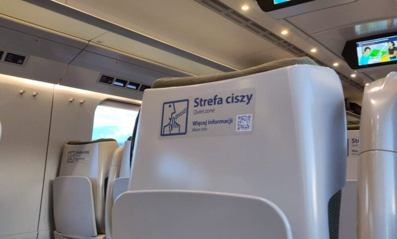 Strefa Ciszy w Pendolino - oznaczenie